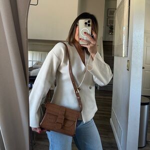 Senreve Aria Croc-Embossed Belt Bag in Brown